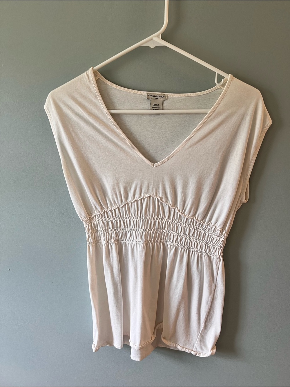 Light Cream V-Neck Smocked Waist Top